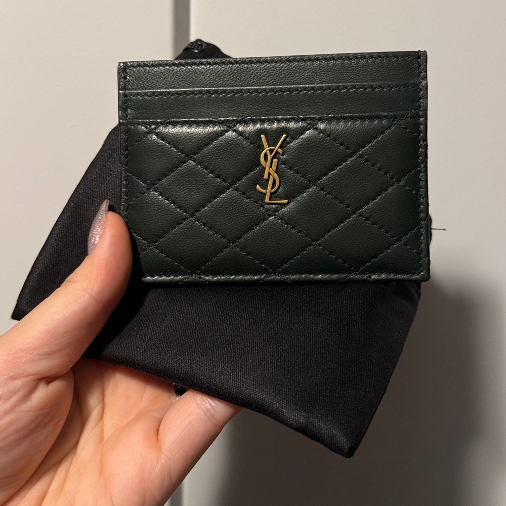 Saint Laurent dark green leather card holder